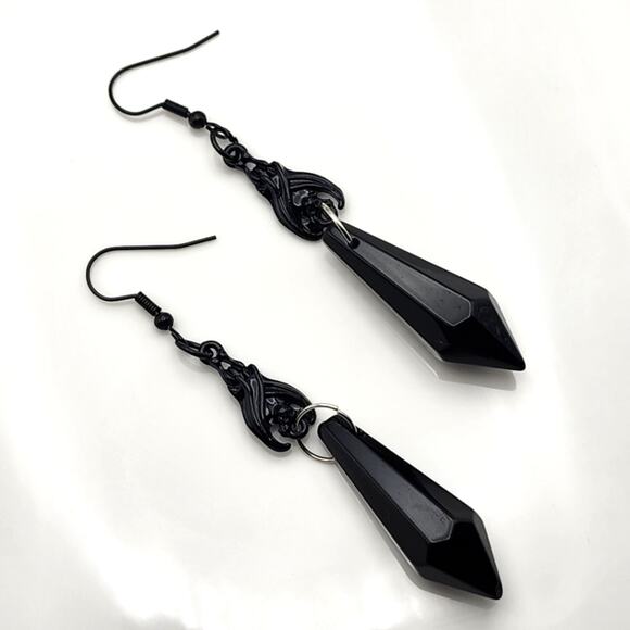 Black Spike Jewel Bat Earrings - Picture 1 of 4